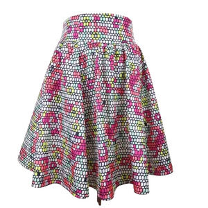 Nanette Lepore oonagh 100% Silk Colorful Geo Print Full Skirt Women's Size 10